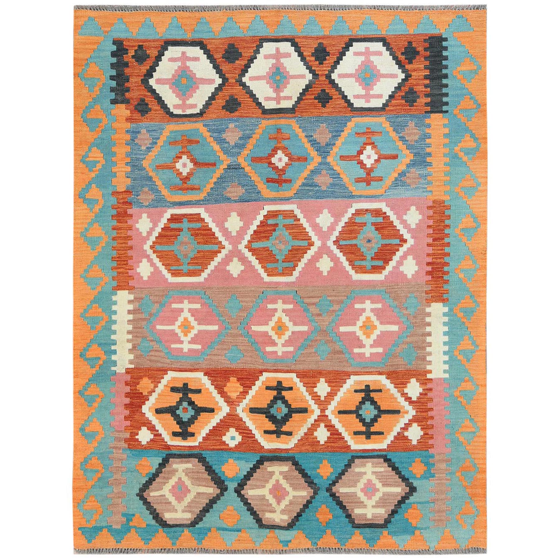 Geometric handwoven colorful afghan kilim rug tribal Turkish kilim